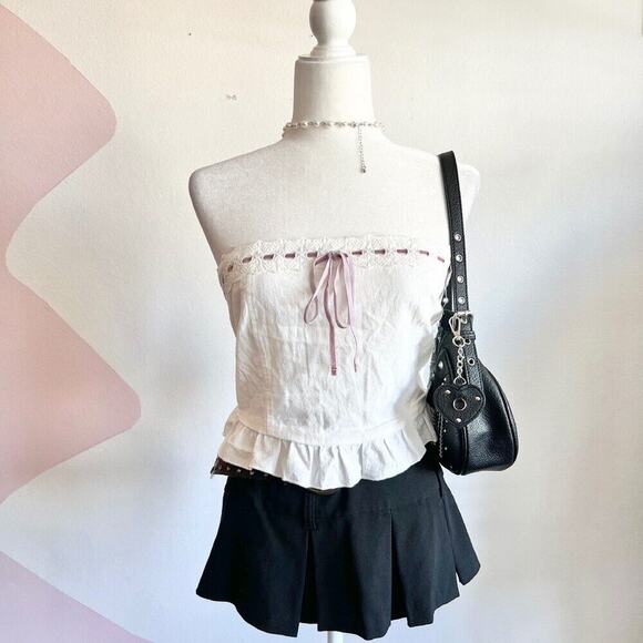 Coquette Lace Trim Tube‎ Top, Coquette, Soft Girl, Y2K, Dollcore, Bimbo, Large - Picture 1 of 3
